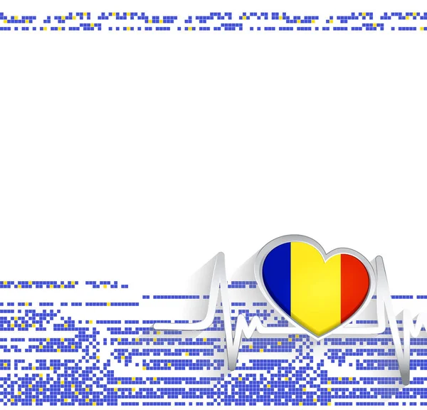 Πατριωτικό Υπόβαθρο Ρουμανίας Σημαία Ρουμανίας Σχήμα Καρδιάς Και Καρδιακό Παλμό — Διανυσματικό Αρχείο