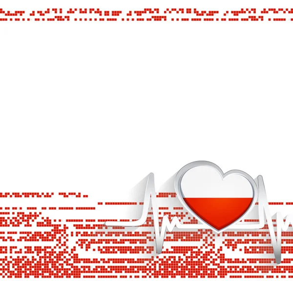波兰爱国背景 波兰国旗心形和心跳线 矢量说明 — 图库矢量图片