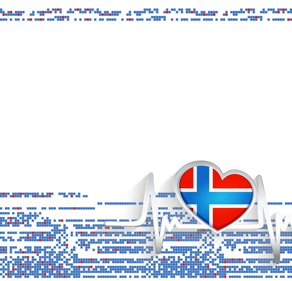 Noruega Patriotic Background Noruega Bandeira Forma Coração Linha Batimentos Cardíacos — Vetor de Stock