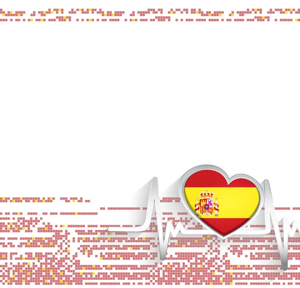 Spain Patriotic Background Spain Flag Heart Shaped Heartbeat Line Vector — Stock Vector