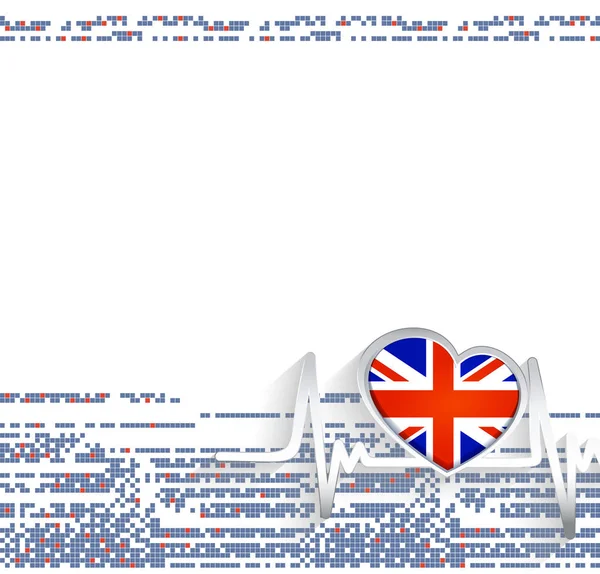 Патриотическое Прошлое Великобритании Флаг Великобритании Форме Сердца Линии Сердцебиения Векторная — стоковый вектор