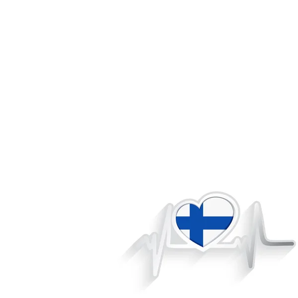 Finnland Flagge Herzförmig Und Herzschlaglinie Isoliert Auf Weiß Finnland Patriotischer — Stockvektor