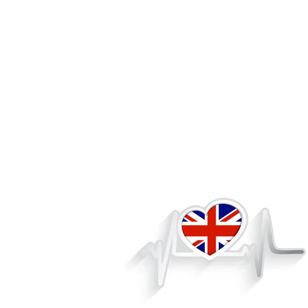 英国国旗心形 心跳线被白色隔离 英国的爱国背景 矢量说明 — 图库矢量图片