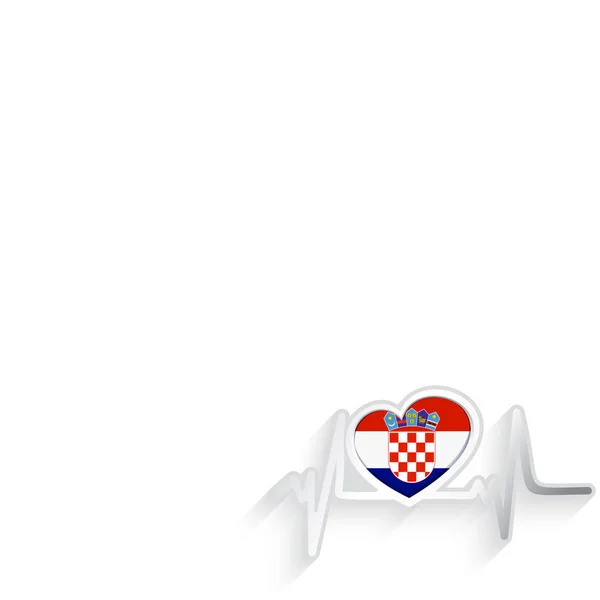 Bandera Croacia Forma Corazón Línea Latidos Aislados Blanco Croacia Fondo — Vector de stock