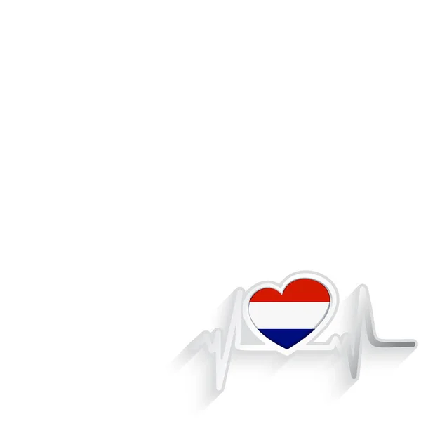 Bandera Holandesa Forma Corazón Línea Latidos Aislados Blanco Netherlands Patriotic — Archivo Imágenes Vectoriales