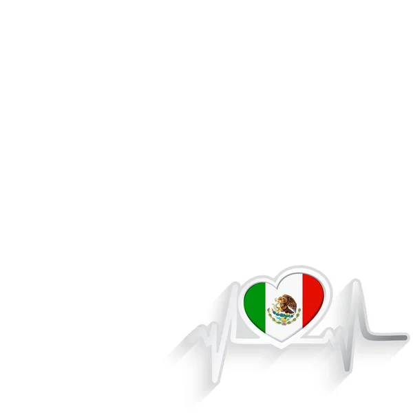 Bandera México Forma Corazón Línea Latidos Aislados Blanco Fondo Patriótico — Vector de stock