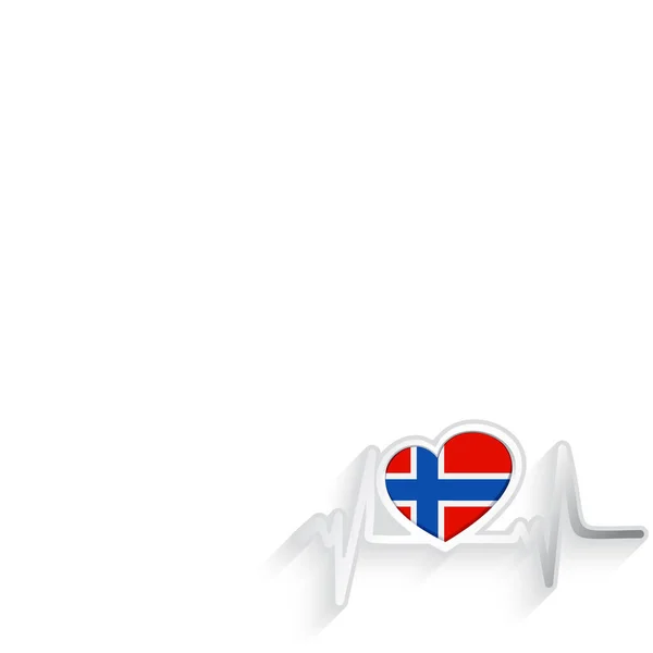 Bandeira Noruega Forma Coração Linha Batimento Cardíaco Isolado Branco Noruega — Vetor de Stock