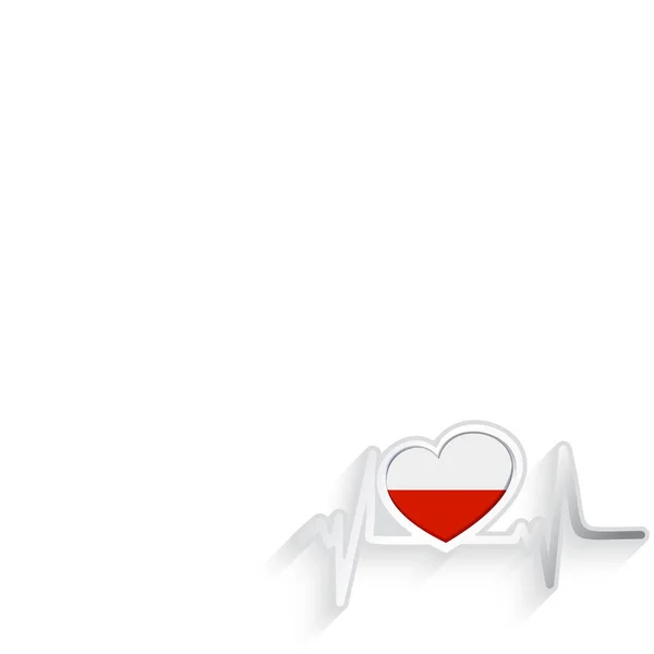Poland Flag Heart Shaped Heartbeat Line Isolated White Poland Patriotic — Stock Vector