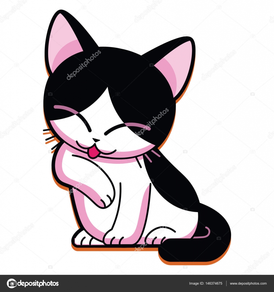 Cartoon Cute Cat Cleaning Himself Isolated On White Background Vector Image By C Aratehortua Vector Stock