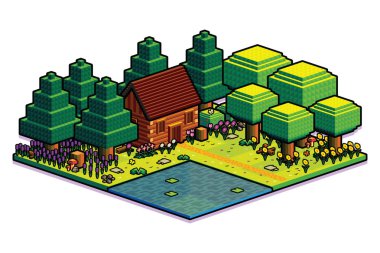 İzometrik yaz orman sahne illüstrasyon izole