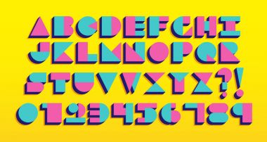 Geometrik Retro yazı tipi izole. 90s 80s stili