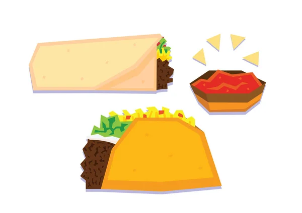 Ensemble d'aliments mexicains isolés sur fond blanc — Image vectorielle