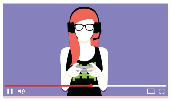 Joven mujer jugando videojuegos en vídeo — Vector de stock