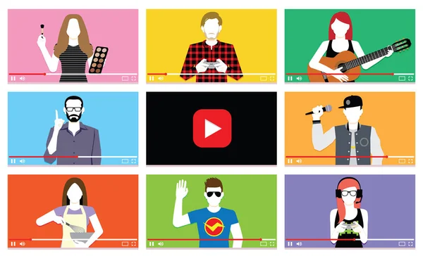 Conjunto de diferentes personas en videos de Internet — Vector de stock