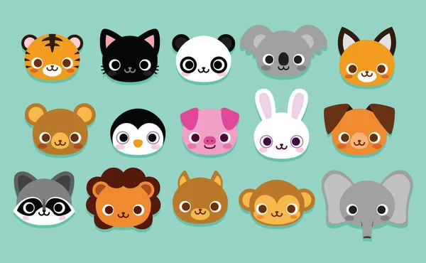 Conjunto de animales de dibujos animados lindos aislados — Vector de stock