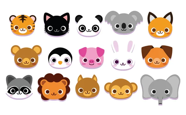 Conjunto de animais de desenhos animados bonitos isolados —  Vetores de Stock