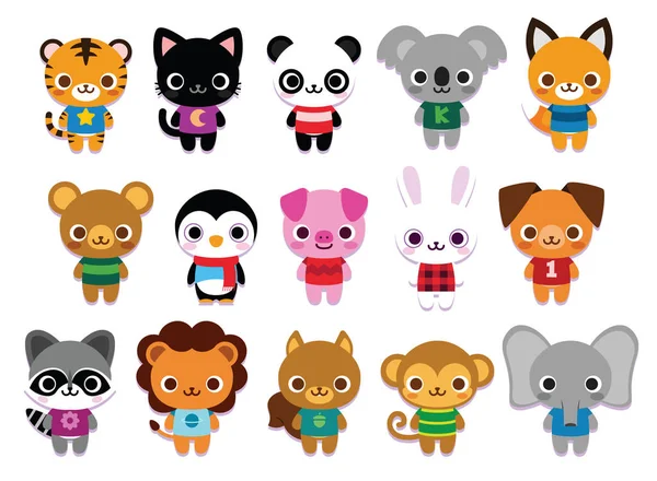 Conjunto de animales de dibujos animados lindos aislados — Vector de stock