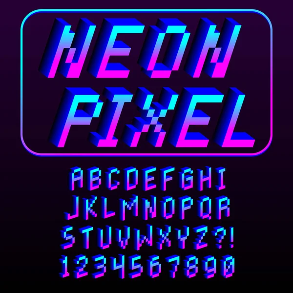 Pixel 3D Font Alphabet And Numbers Isolated — Stock Vector