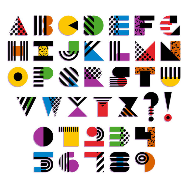 Geometric Colorful Font Isolated. 90s 80s Style