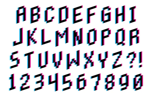 Alfabeto e numeri dei caratteri pixel isolati — Vettoriale Stock