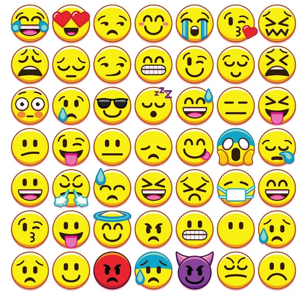 Uppsättning av olika Emojis isolerad på vit bakgrund — Stock vektor