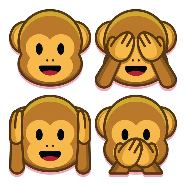 表情符号猴子设置隔离在白色背景 — 图库矢量图片