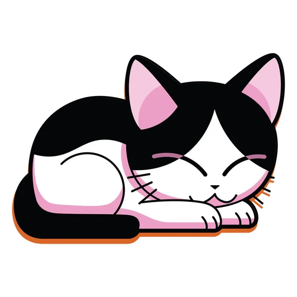 Cartoon Cute Cat Sleeping Isolated On White Background — Stock Vector