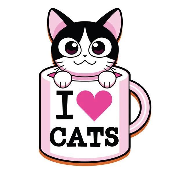 Cartoon Cute Cat In Mug Isolated On White Background — Stock Vector