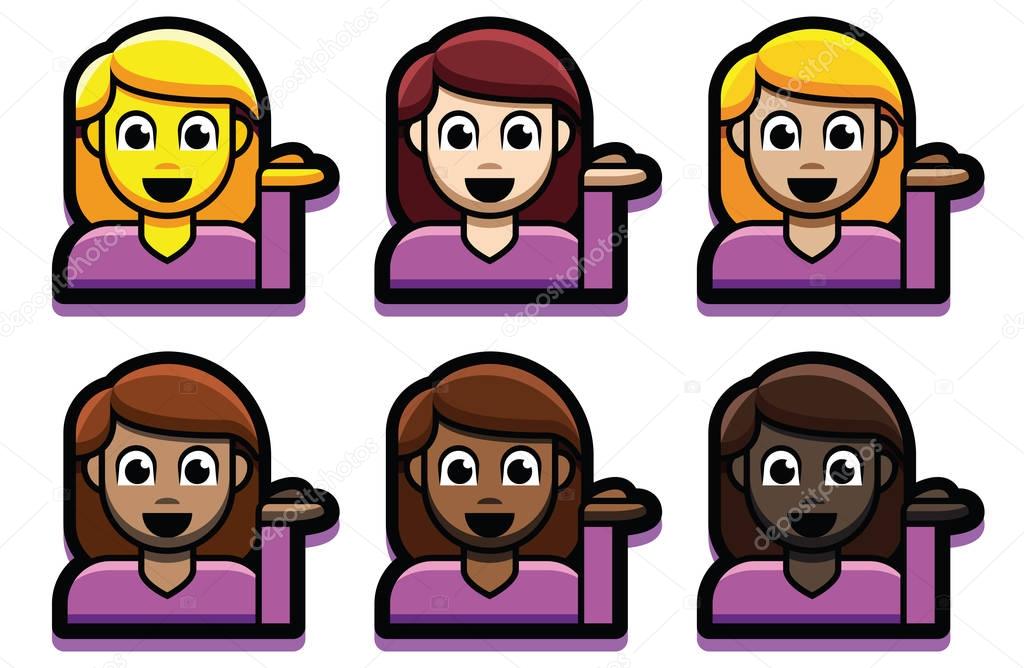 Set Of Girl Emojis Isolated On White Background