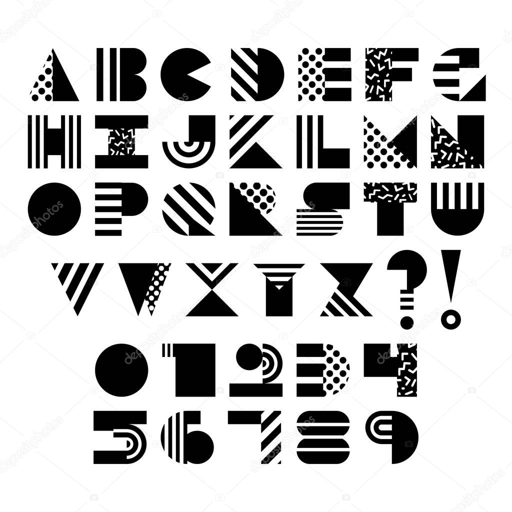 Geometric Font Isolated. 90s 80s Style