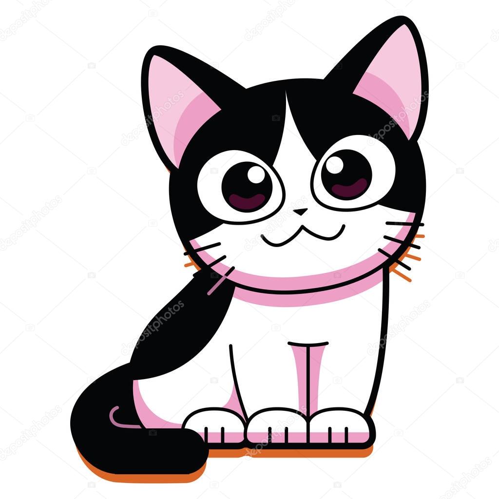 Vector Cartoon Cute Cat Isolated On White Backgroun