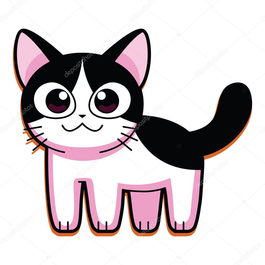 Vector Cartoon Cute Cat Isolated On White Background