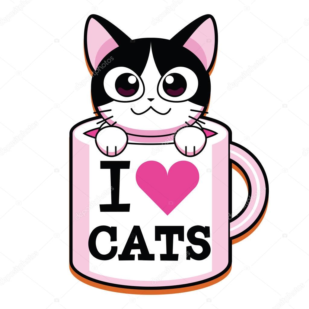 Vector Cartoon Cute Cat In Mug Isolated On White Background