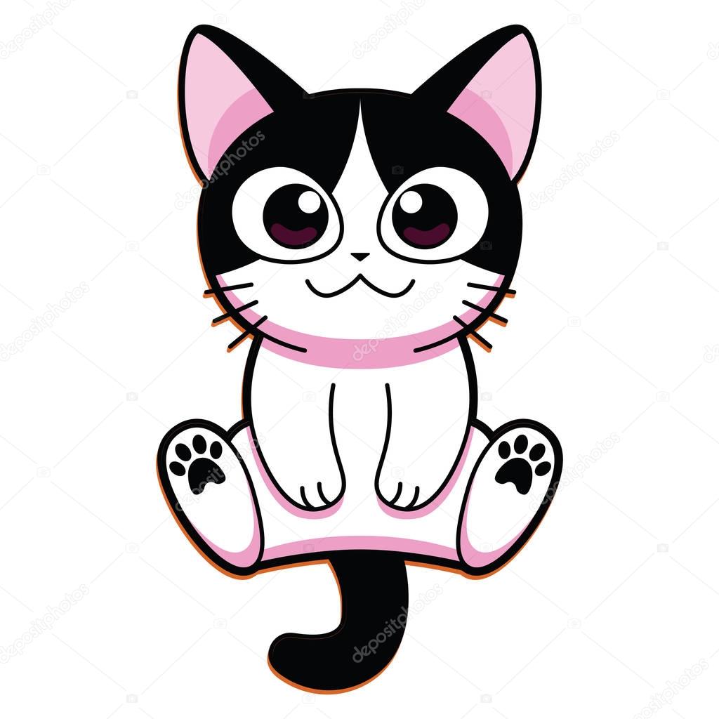 Vector Cartoon Cute Cat Isolated On White Background