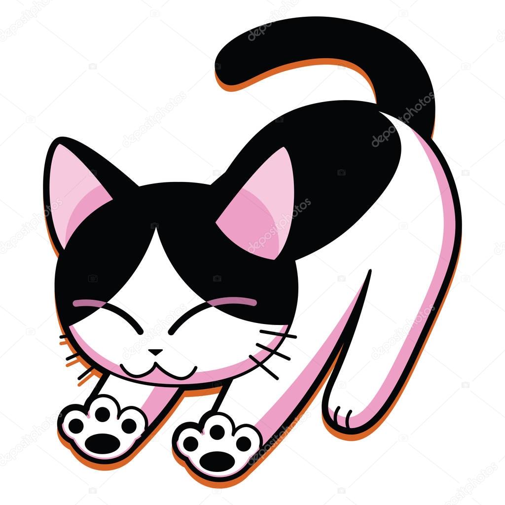 Vector Cartoon Cute Cat Isolated On White Background