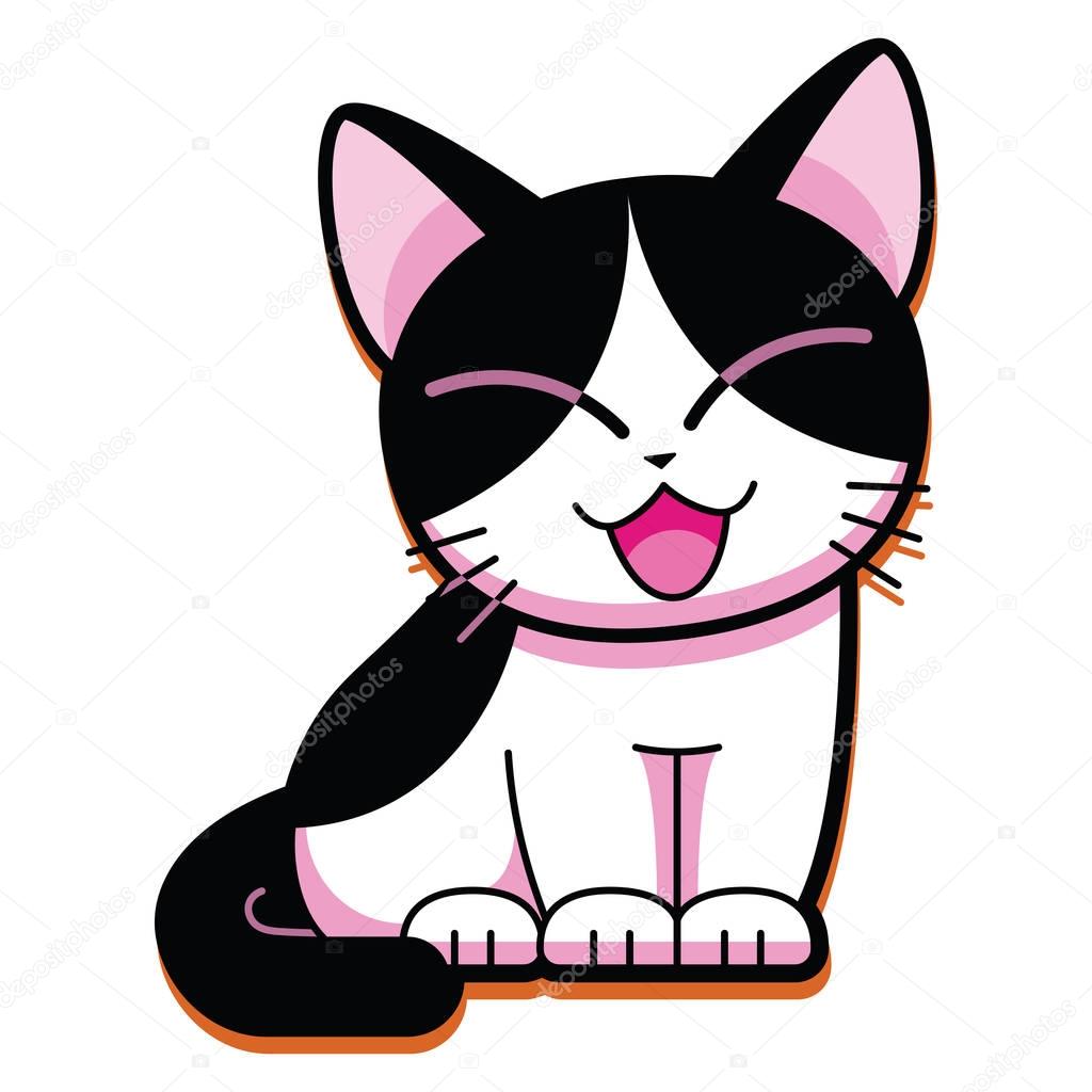 Vector Cartoon Cute Happy Cat Isolated On White Background