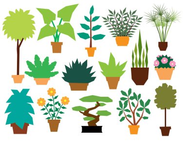 Beyaz arka plan üzerinde izole karikatür bitkiler kümesi