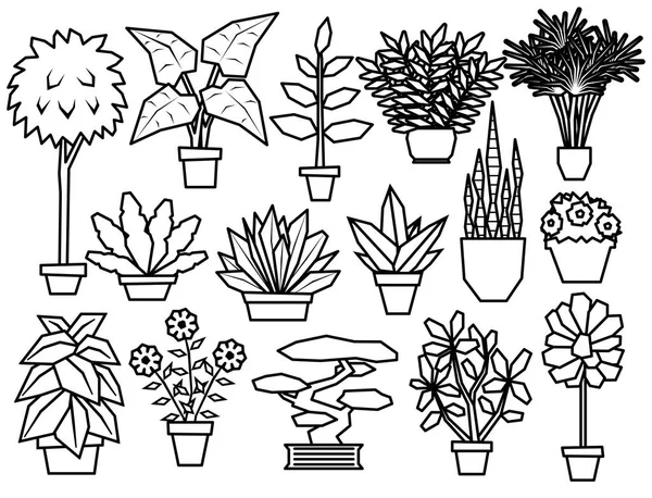 Reihe von Cartoon-Pflanzen isoliert auf weißem Hintergrund — Stockvektor