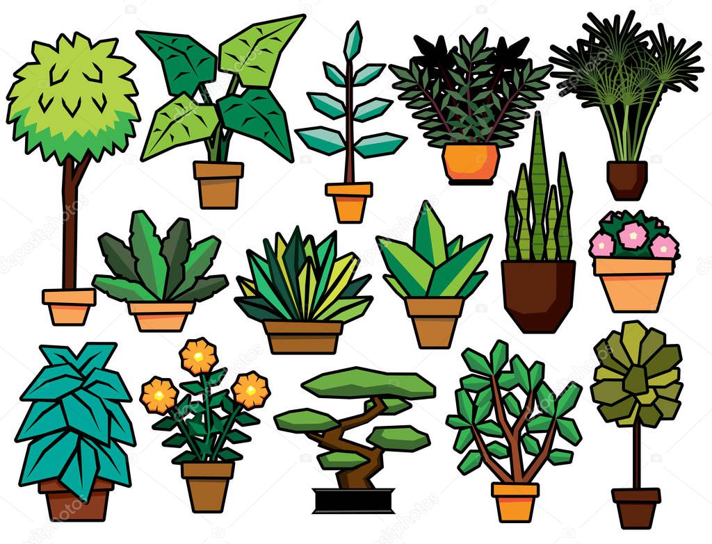 Set Of Cartoon Plants Isolated On White Background — Stock Vector