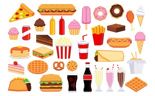 Vector Cartoon Junk Food Isolated On White Background — Stock Vector