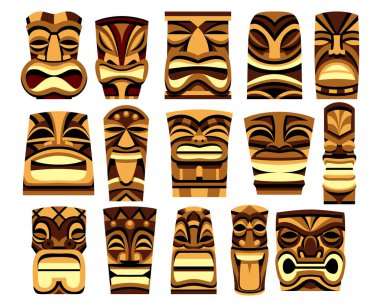 Set Of Different Tiki Idols Isolated On White Background clipart