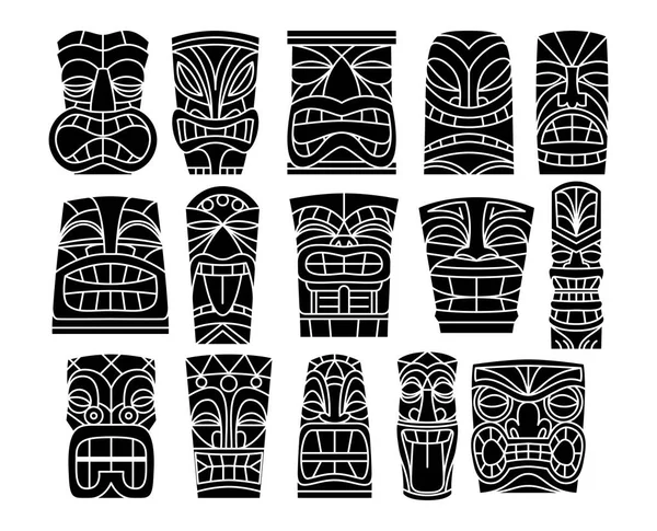 Conjunto de diferentes ídolos Tiki aislados sobre fondo blanco — Archivo Imágenes Vectoriales