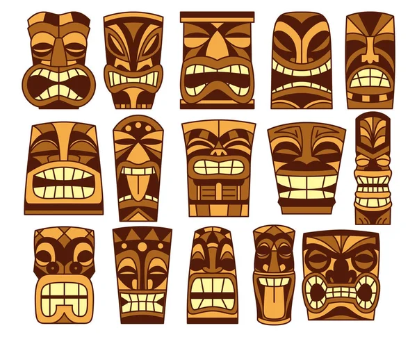 Conjunto de diferentes ídolos Tiki isolados em fundo branco — Vetor de Stock