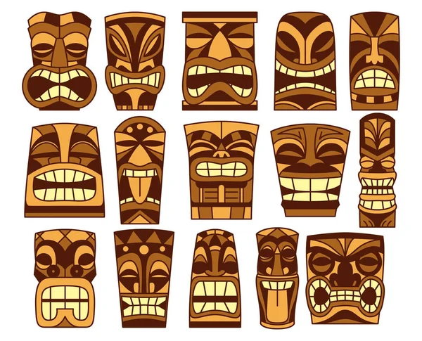 Conjunto de diferentes ídolos Tiki aislados sobre fondo blanco — Archivo Imágenes Vectoriales