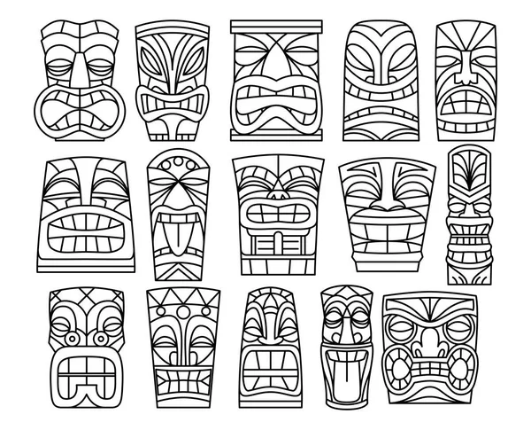 Conjunto de diferentes ídolos Tiki isolados em fundo branco —  Vetores de Stock