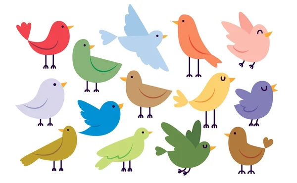 Cute cartoon vogels geïsoleerd op witte achtergrond — Stockvector