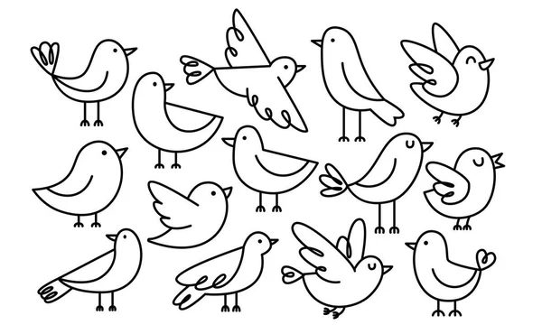 Oiseaux de dessin animé mignon isolé sur fond blanc — Image vectorielle