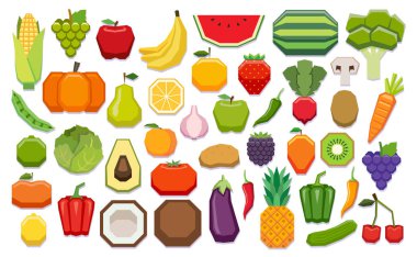 Meyve ve sebze beyaz arka plan üzerinde izole