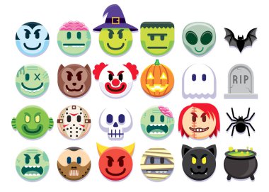 Beyaz arka plan üzerinde izole Cadılar Bayramı Emojis kümesi