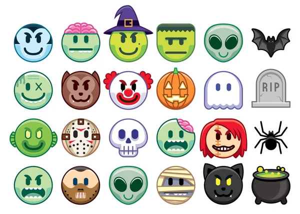 Set van Halloween Emojis geïsoleerd op witte achtergrond — Stockvector